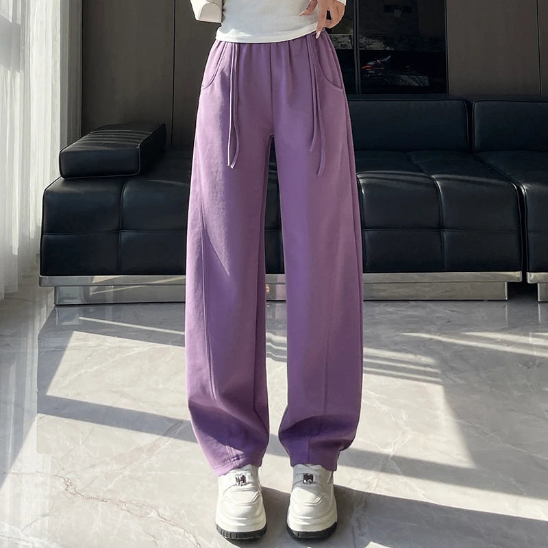 Purple sports sweatpants, banana curved knife pants, women's 2025 spring new style plus size fat mm casual pants M-5XL