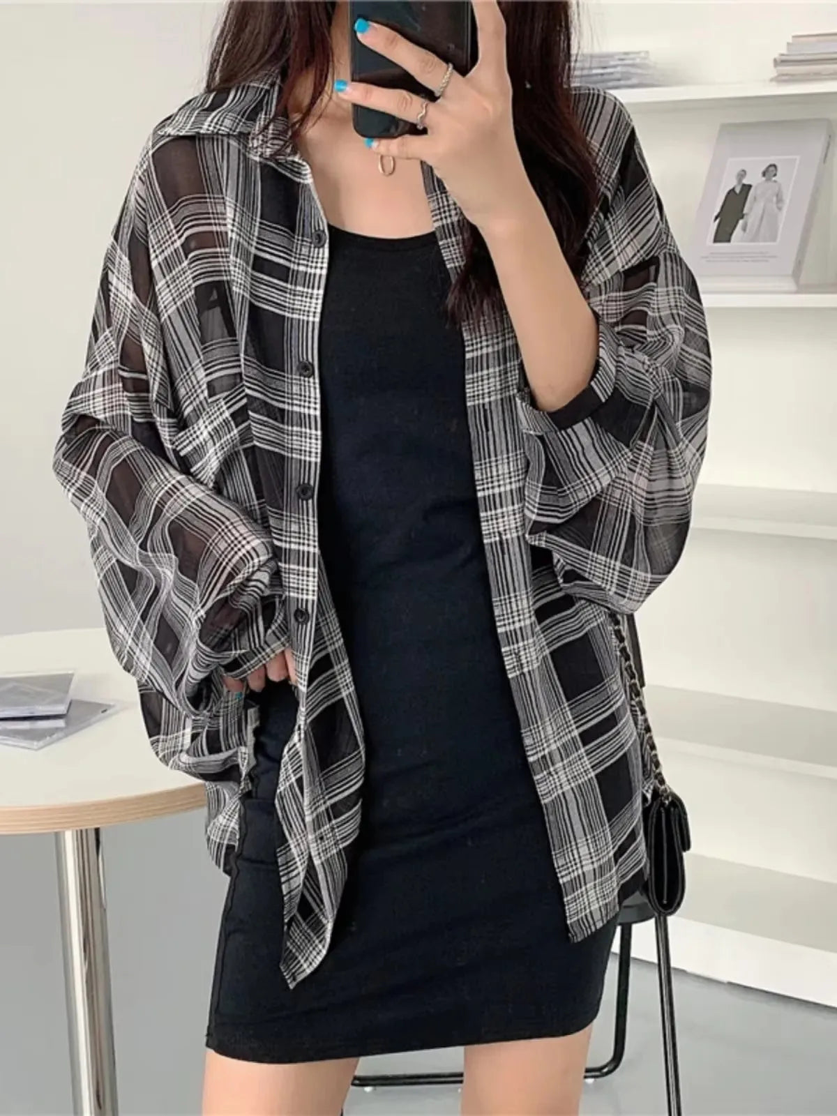 Summer Women's plus Size Plaid irt Ice Silk Thin Outerwear Sun Protection Top oulder Wrap Summer Outfit Long Sve Midi